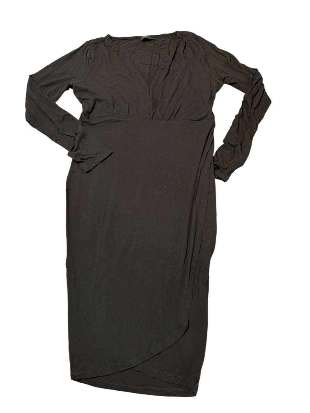 ASOS Black Long Sleeve Faux Wrap Midi Dress V Neck Versatile Plus Size 14